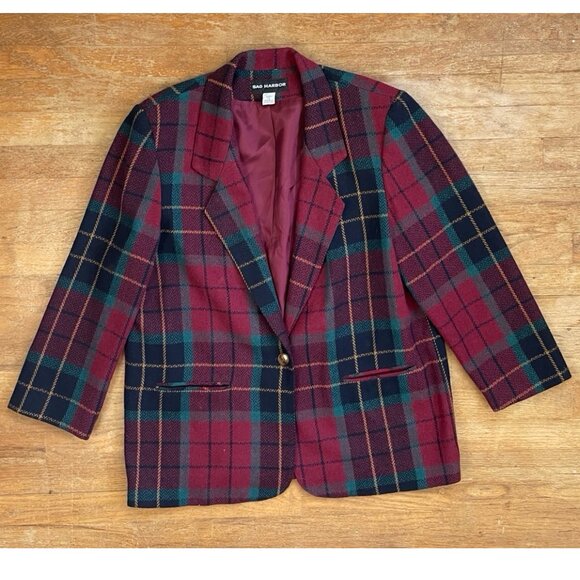 Vintage Herringbone Plaid Blazer Size XL 1980s Wool Blend Sport Coat Jacket - Picture 1 of 5